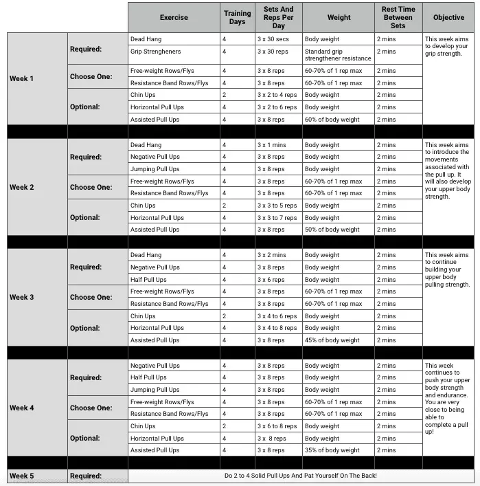 example workout plan to do a pull up when you can't do one