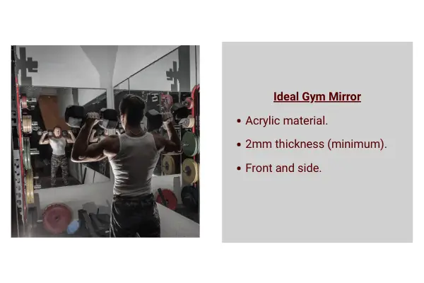 diagram to show the specifications of the ideal home gym mirror