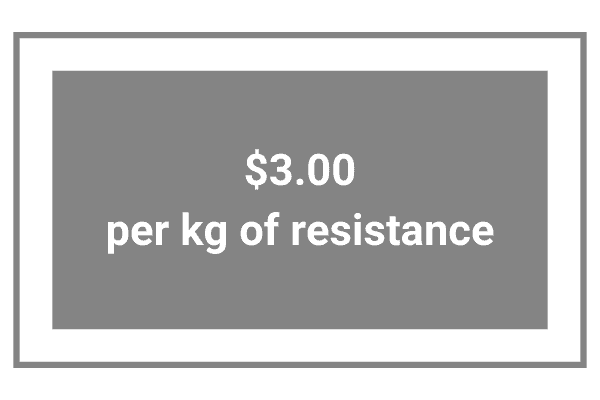 kettlebells cost $3.00 per kg of resistance.