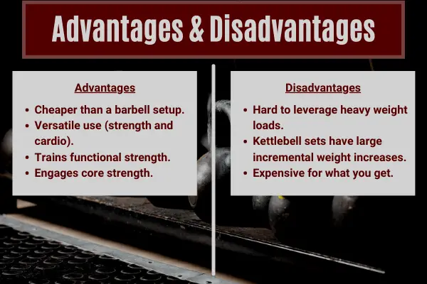 advantages and disadvantages table for kettlebells