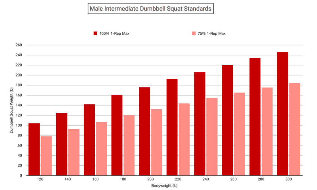 bar chart showing intermediate dumbbell squat weight standards
