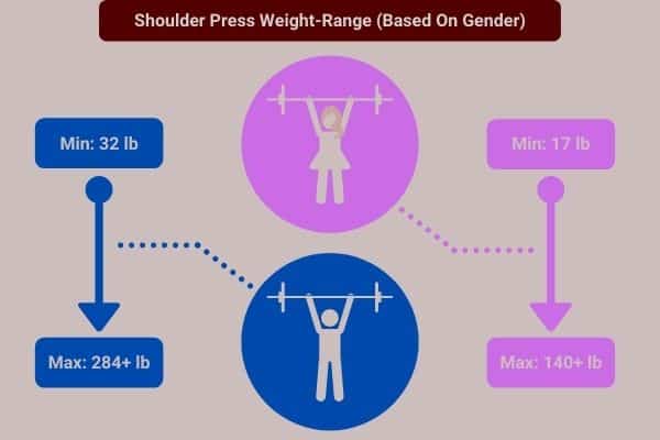 infographic showing shoulder pressing weight-range of males and females