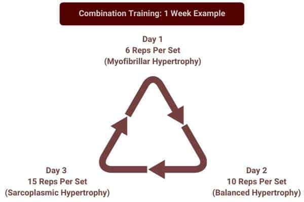 combination training cycles between 6, 10, and 15 reps in a week