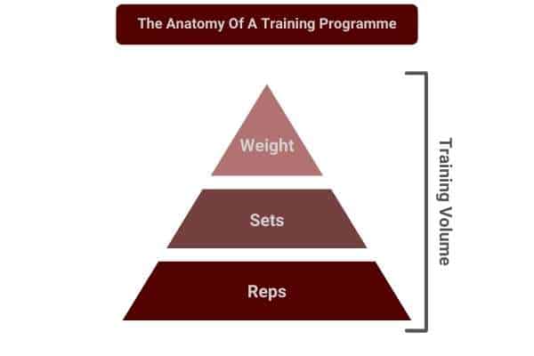 relationship between weight, sets, and training volume.