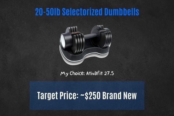 A good price for 20-50 pound selectorized dumbbells is $250.