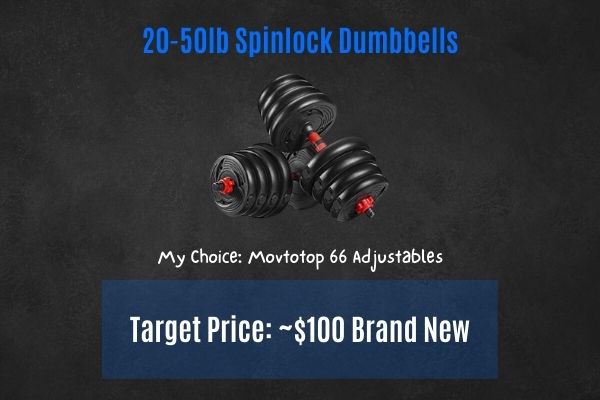 A good price for 20-50 pound selectorized dumbbells is $100.