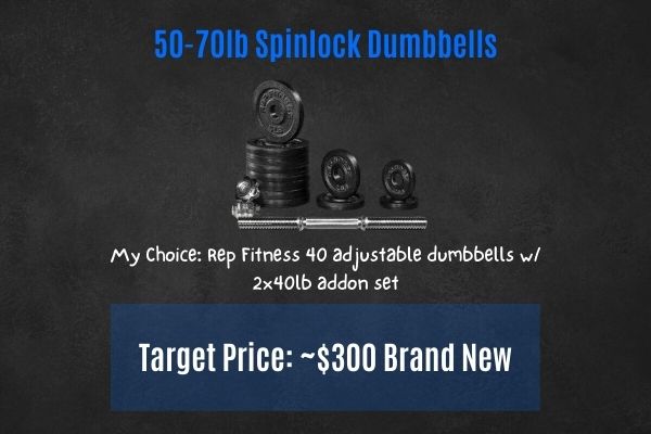 A good price for 50-70 pound selectorized dumbbells is $300.