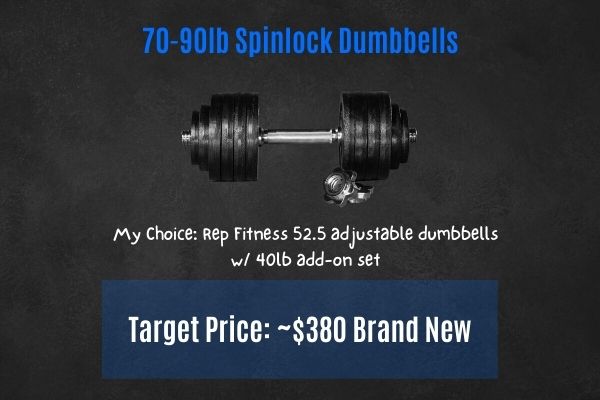A good price for 70-90 pound spinlock dumbbells is $380.