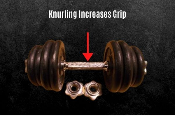 Dumbbell knurling increases handle grip.
