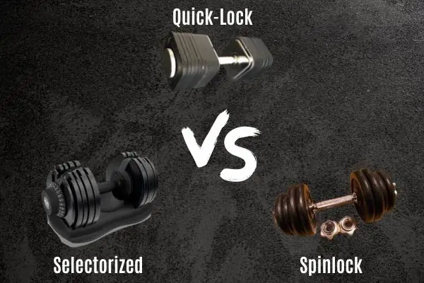 The 3 main types of adjustable dumbbell are selectorized, spin lock, and quick lock