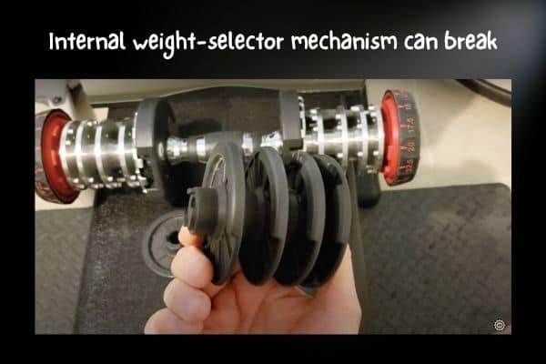 bowflex adjustable dumbbell internal weight-select mechanism can break