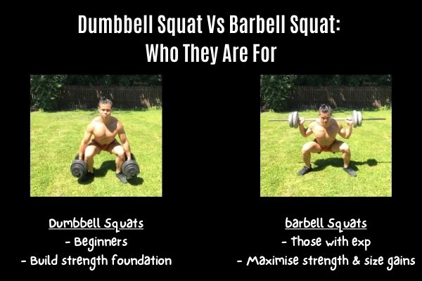 dumbbell squat vs barbell squat and who should perform them