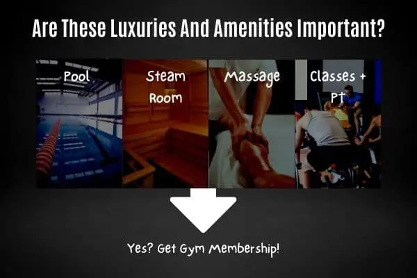 consider luxury amenities and services when deciding between home dumbbells vs gym membership