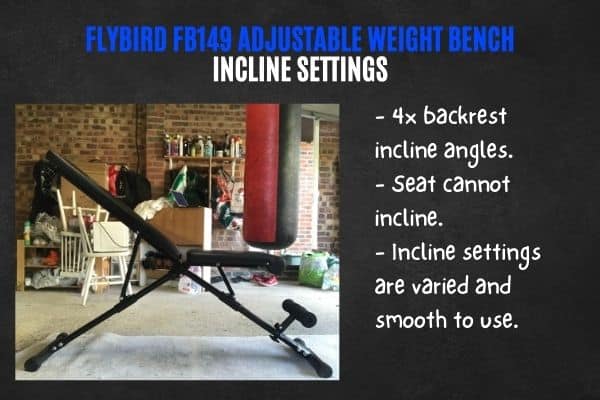 Flybird bench incline settings.