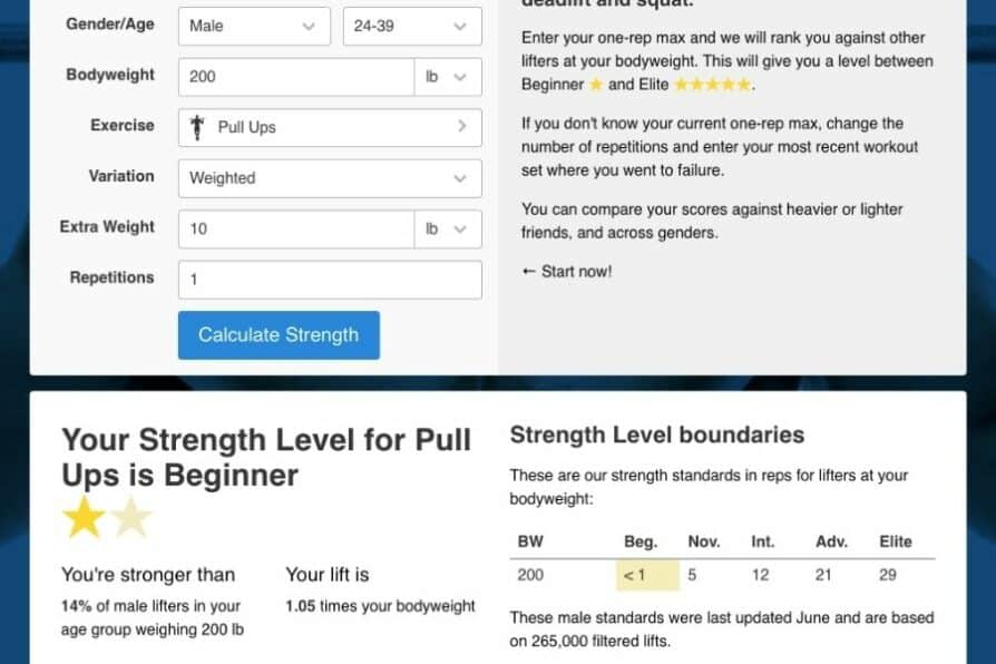 Weighted Pull Up Standards (male benchmarks)