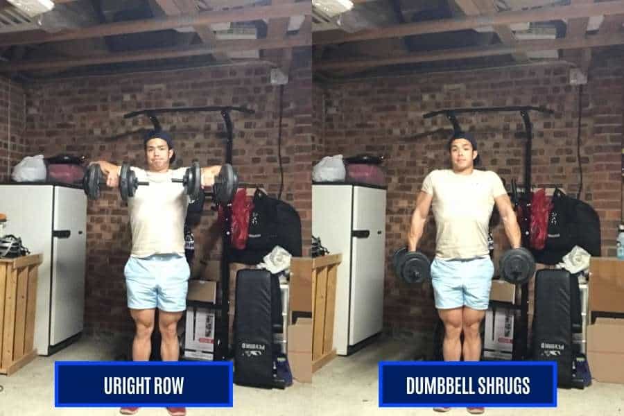 How I trained the trap muscles with the upright row and dumbbell shrug to give a v-shape.