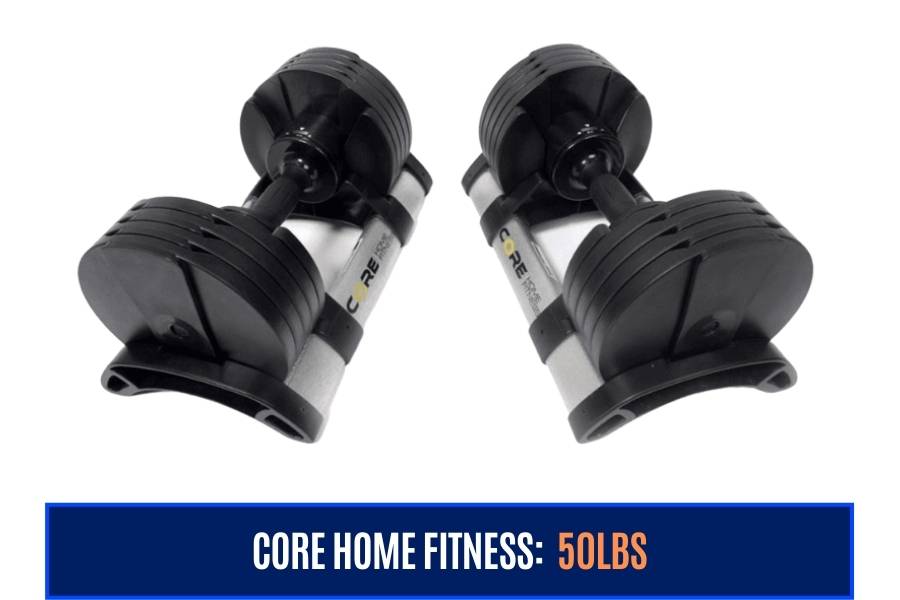 Core Home Fitness 50lb dumbbells are an example of medium-weight dumbbells.
