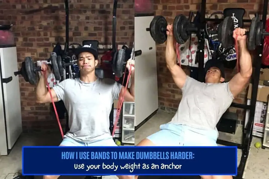 How to use resistance bands to make dumbbells heavier.