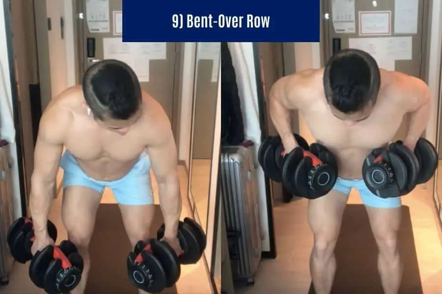 How to do the bent-over dumbbell row in weighted HIIT and Tabata workouts.