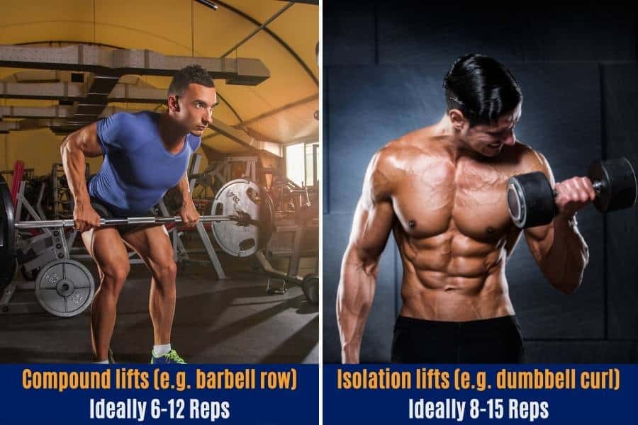 Ideal number of reps for compound vs isolation biceps exercises.