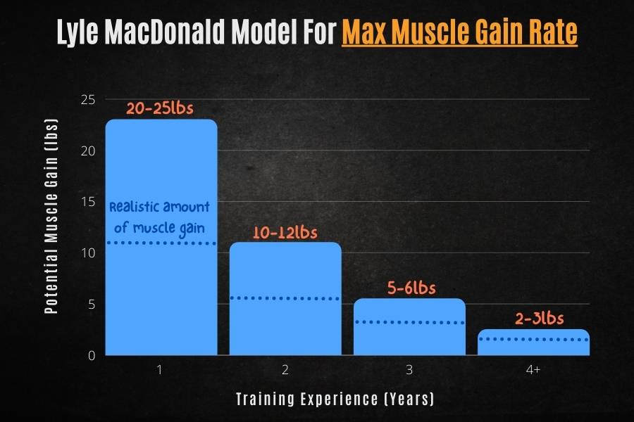 How long it takes to put on 10 pounds of muscle (maximum vs realistic).