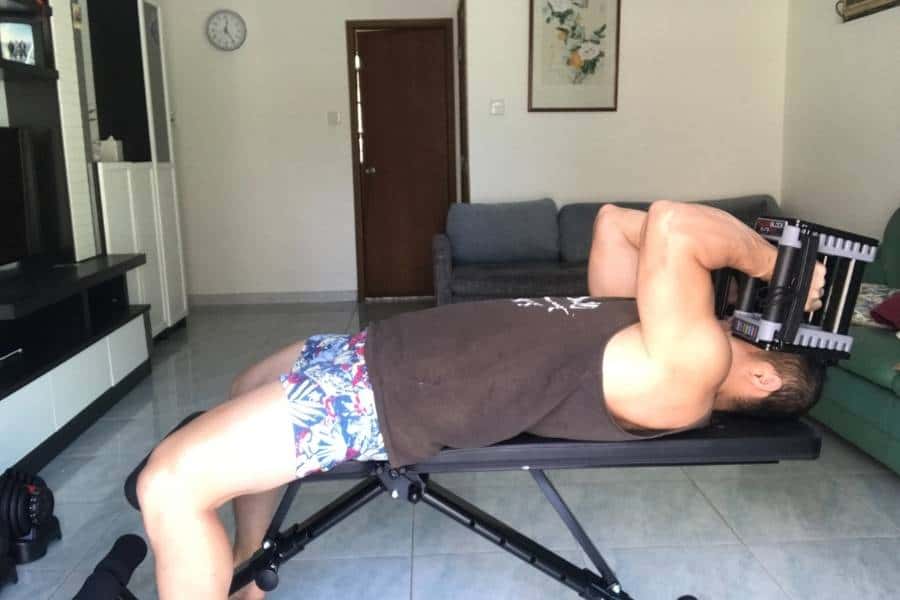 Powerblock dumbbell lying tricep extension
