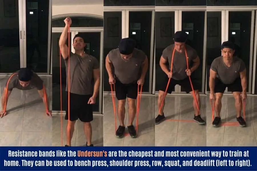 Resistance bands like the undersun's are the cheapest way to build healthy lean muscle at home.
