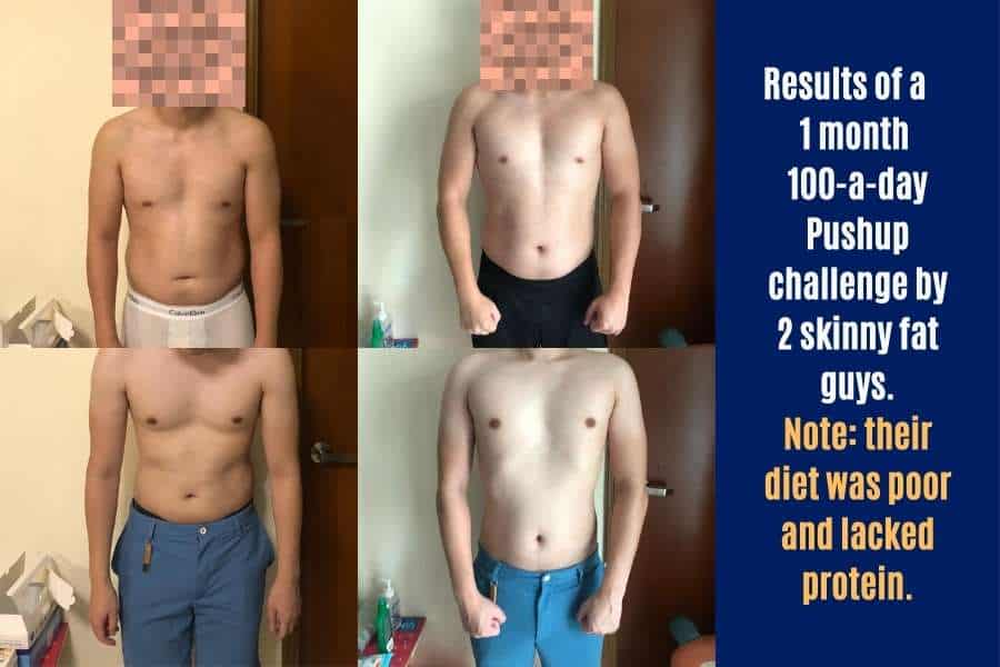 100 pushups a day challenge results on 2 skinny fat men.