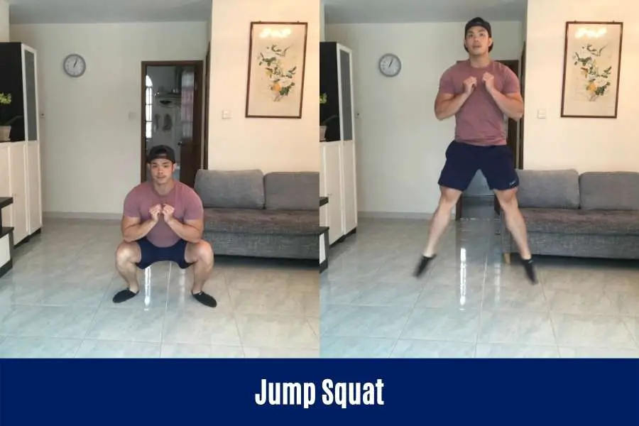 How to jump squat to increase leg muscle and strength at home with no equipment.