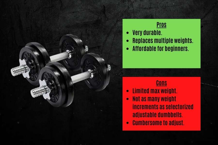 Pros and cons of spinlokc adjustable types of dumbbell.