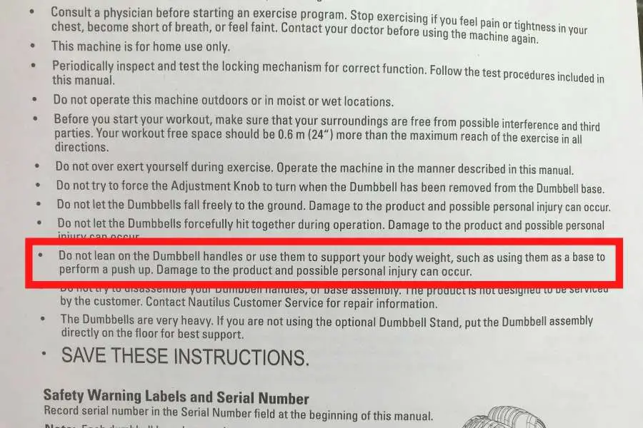 Bowflex 552 instruction manual does not advise you to do pushups on it.