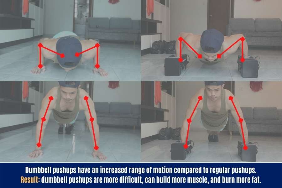 How range of motion is different between the regular vs dumbbell press up.