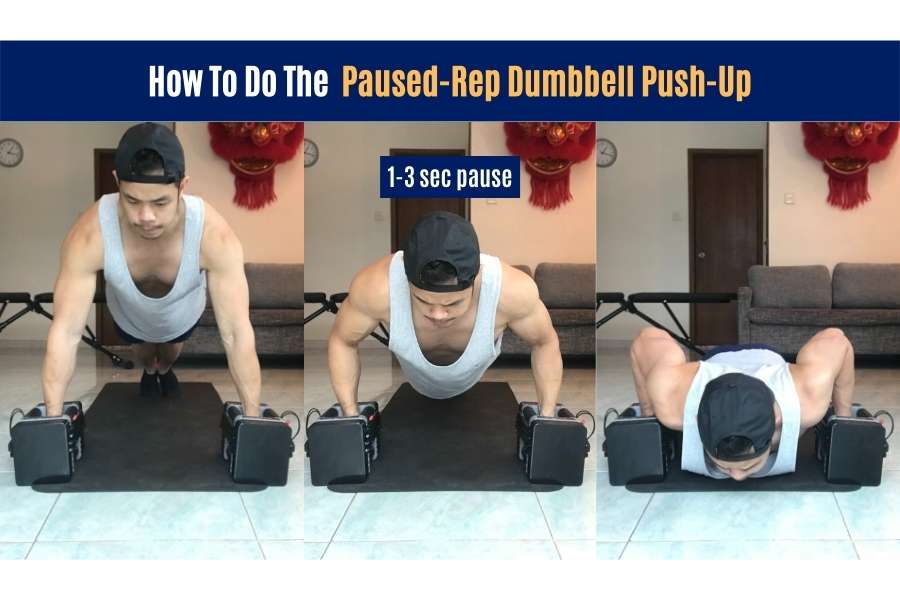 How to do paused-rep dumbbell press ups which benefit muscle growth and fat-burning.