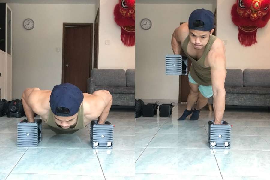 Testing the Powerblock adjustable dumbbell on the renegade row and T pushup.