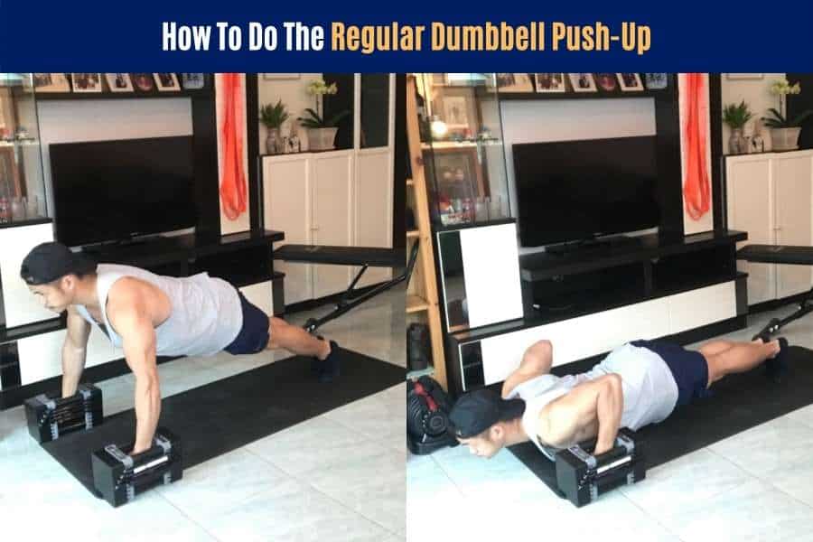 How to do the regular dumbbell push-up which is good for beginners to build chest, arm, and shoulder muscle, as well as lose fat.