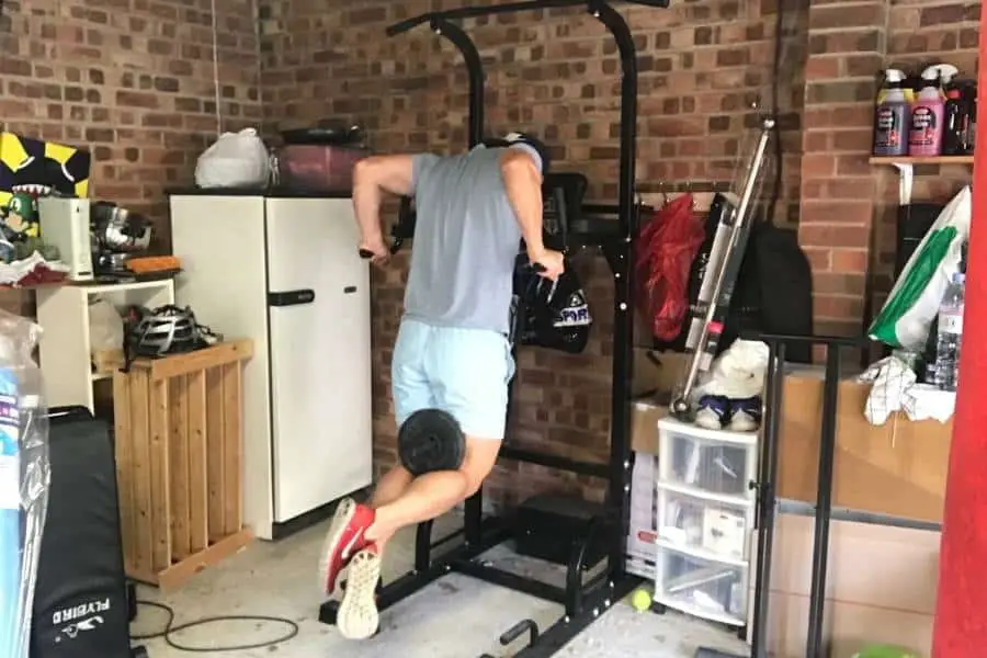 A power tower like this Sports Royal is required to do weighted chest dips at home.