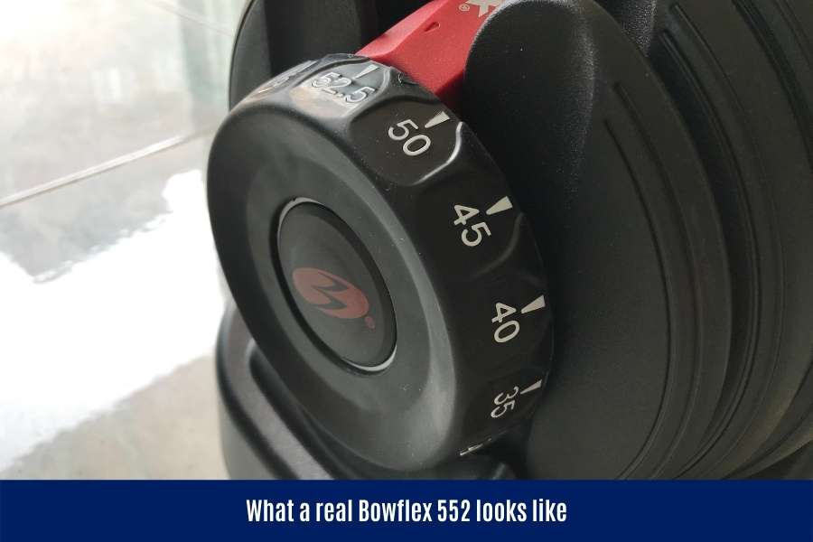 Authentic vs fake Bowflex dial readouts in lbs and kg