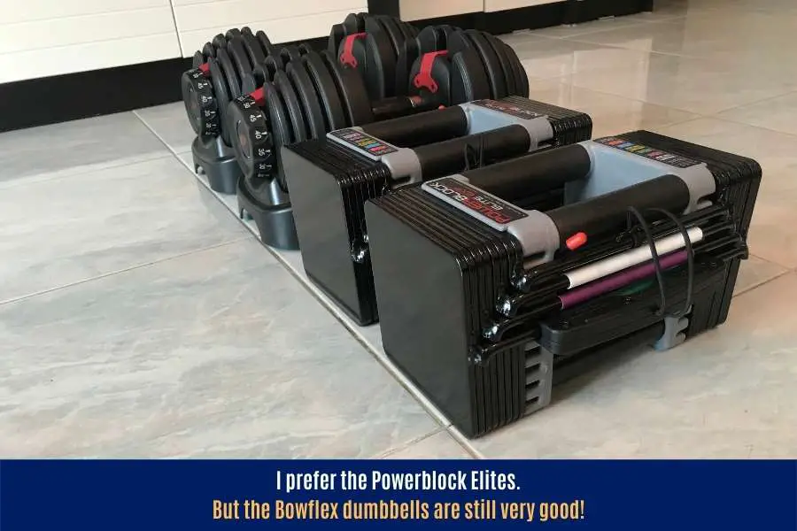 Side by side comparison review between the Bowflex 552 and Powerblock Elite.