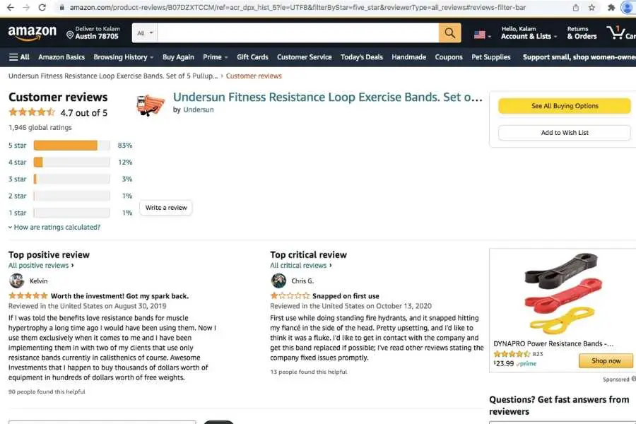 What Amazon thinks about resistance bands breaking and durability.