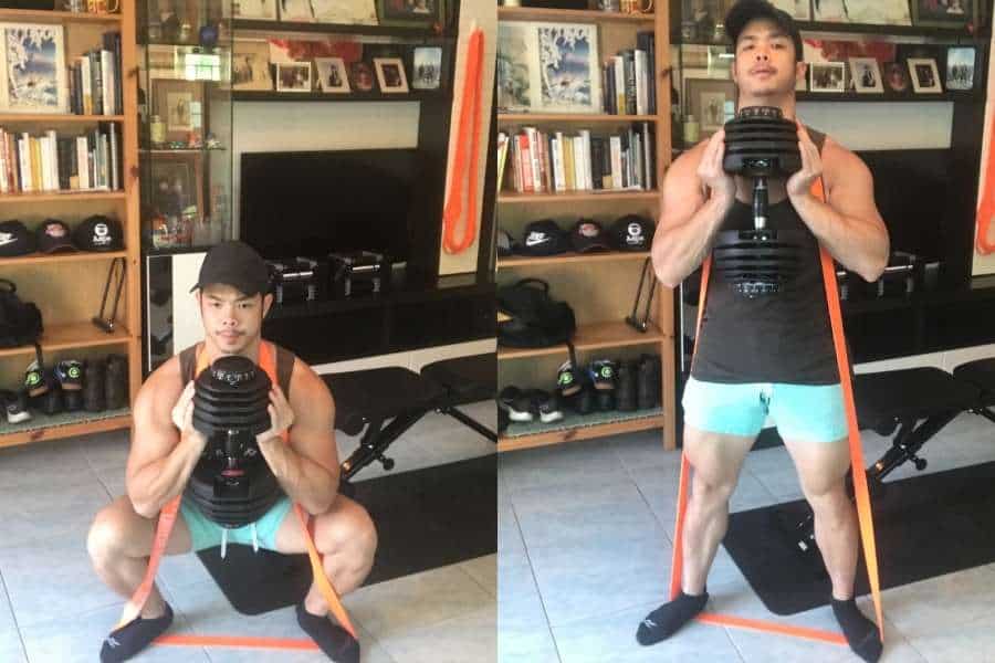 How to use Bowflex dumbbells to goblet squat in a workout.