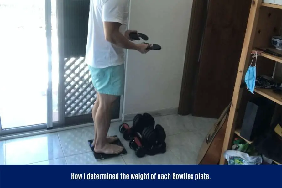 How I used bodyweight scales to weigh my Bowflex 552 weight plates to find out how heavy they are.