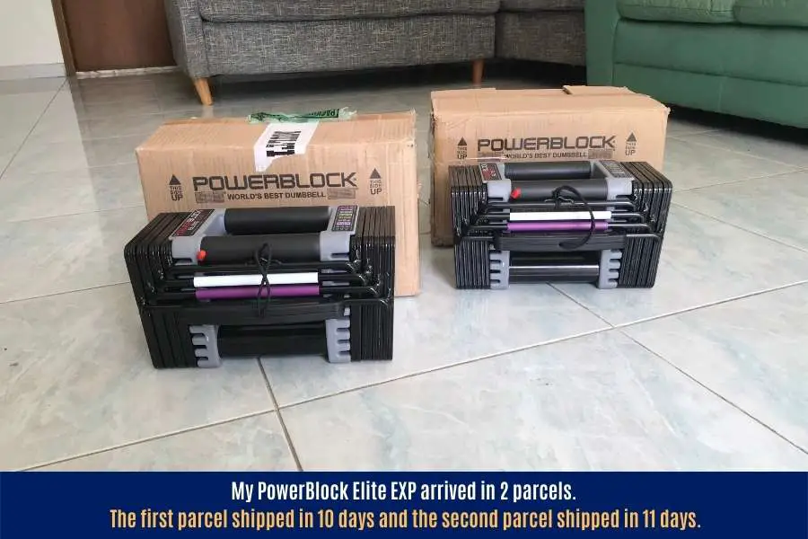 Powerblock dumbbells come in pairs, take around 2-4 weeks to ship and cost $0-200 for delivery.