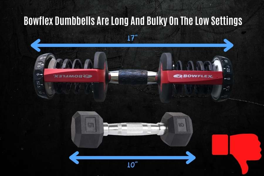 How long the Bowflex SelectTech 552 adjustable dumbbelsl are.