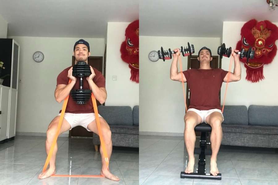 How to use resistance bands to add extra weight to Bowflex dumbbells which cannot be upgraded.