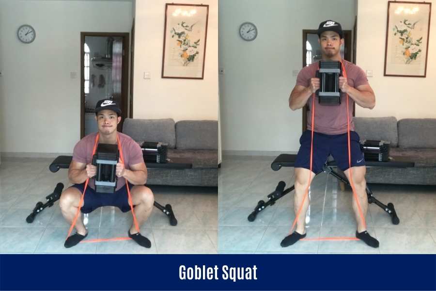 How to do the goblet squat using PowerBlocks in a leg workout.