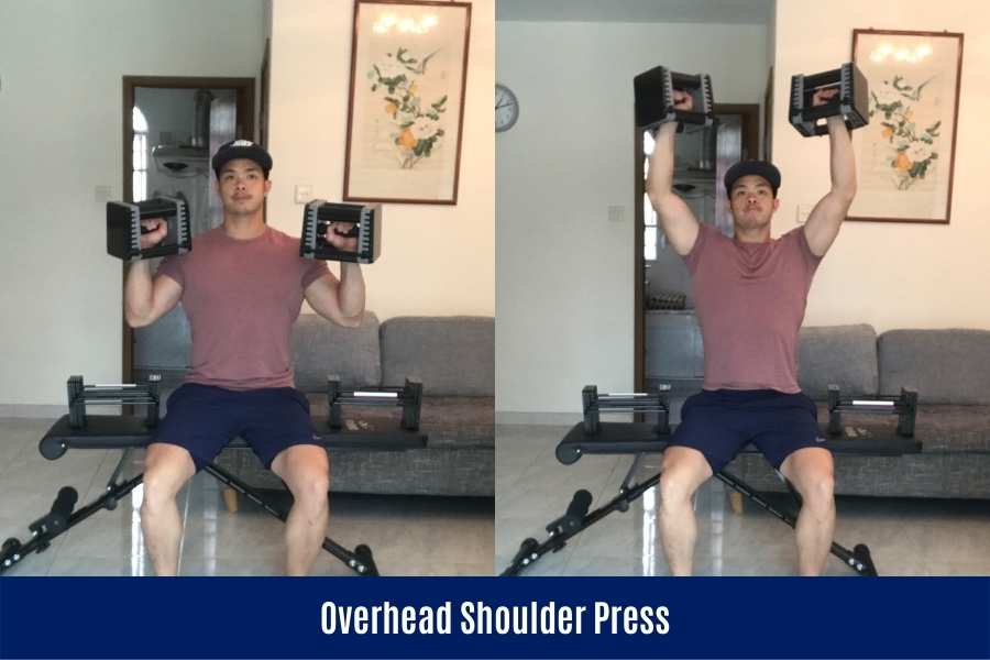 How to do the overhead shoulder press using PowerBlocks  in a shoulder workout.