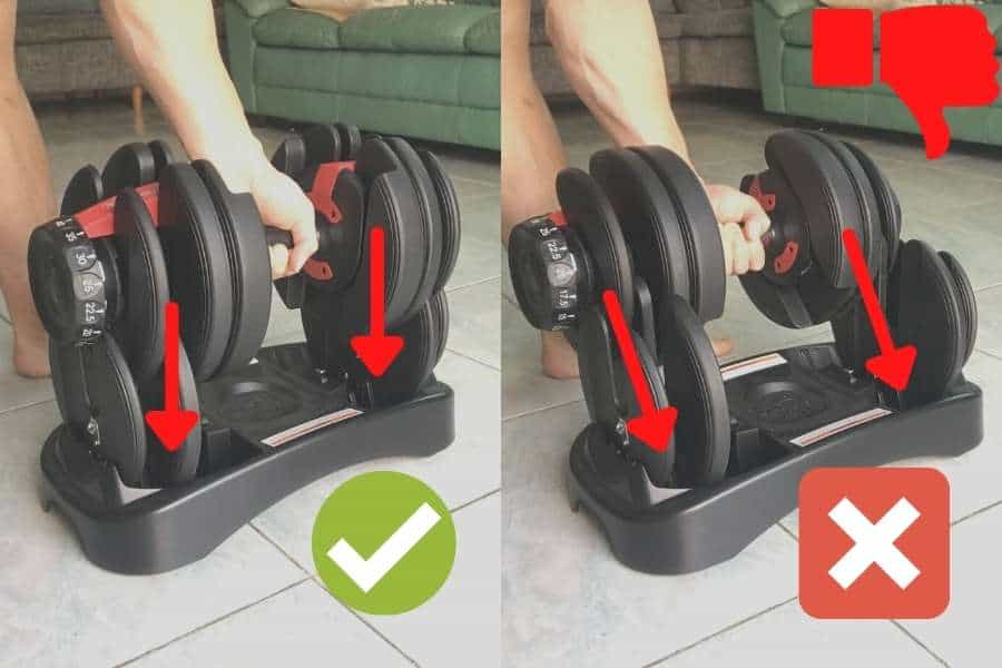 It is a nuisance having to align the Bowflex 552 weight plates before inserting it back into the base.