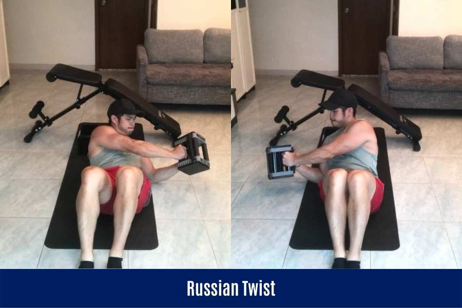 How to perform the Russian twist with PowerBlocks in an ab workout.
