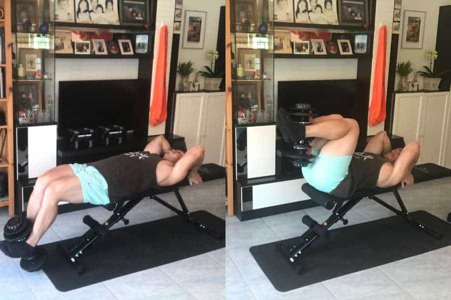 How to use Bowflex 552 dumbbells to  do the lying leg raise.