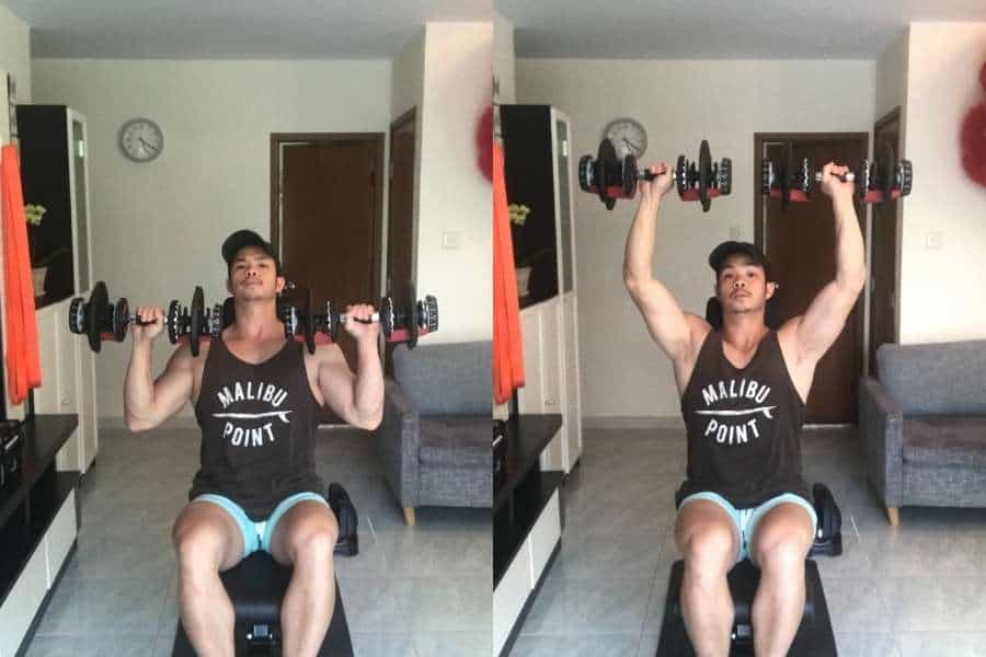 How to overhead shoulder press with Bowflex 552 dumbbells in a workout.